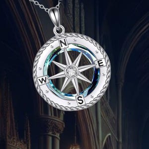 Sterling Silver Compass Necklace Crystal Compass Jewelry Gifts for Women