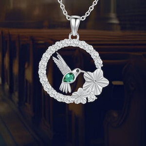 Hummingbird Pendant Necklace 925 Sterling Silver Cute Animal Hummingbird Jewelry for Women