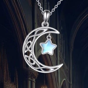 Celtic Moon Star Necklace For Women Sterling Silver Necklace For Women