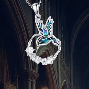 Hummingbird Necklace 925 Sterling Silver Jewelry Cute Animal Gift Bird Flower Pendant for Women