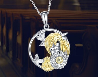 Highland Kuh Halskette Sterling Silber Highland Kuh Abalone Muschel Kuh Schmuck für Frauen