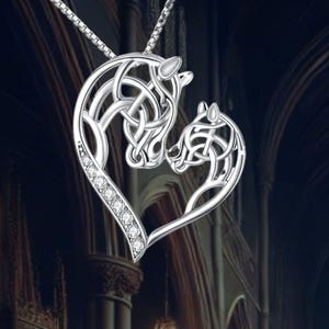Horse Necklace 925 Sterling Silver Mom Daughter Horse Pendant Necklace Irish Jewelry Celtic Knot Horse Necklace for Her Women Lady