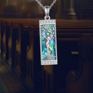 Tree of Life Goddess Necklace 925 Sterling Silver Abalone Shell Pendant Necklace Tree of Life Jewelry for Women