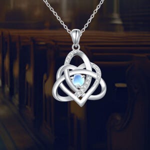 Trinity Love Knot Necklace Moonstone Jewelry 925 Sterling Silver Celtic Knot Pendant Necklace Silver Jewelry for Women