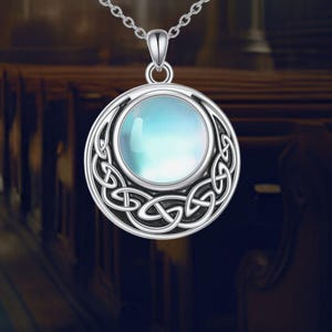 925 Sterling Silver Celtic Necklace with Moonstone For Woman Celtic Knot Necklace