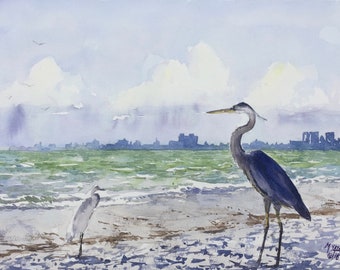 Herons and Highrises, beach, sun, summer, water, ocean, vacation, Florida, fun, waves, herons, egrets, birds, shore, shore birds, shoreline