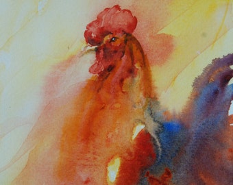 Red Rooster Water Color Print