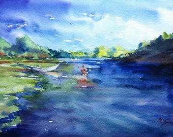 Fly Fisherman in Blue