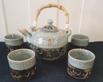 Tetera verde japonesa Somayaki vintage