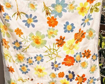 Eco Printed with Cosmos & Coreopsis – Botanical Hammered Silk Bandana – Natural Dye Floral Scarf