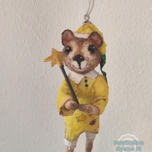 Little Mouse with magic wand - Vintage Style Cotton Wool Hanging Toy