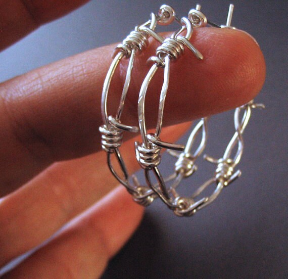 Items similar to Barbed Wire, Hoop Earrings, Sterling Silver Middle