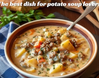 Creamy Potato Soup and Hamburger Recipe | Easy Comfort Food Dinner | Printable Recipe Card | Cozy Fall Meal Idea | Instant Download"