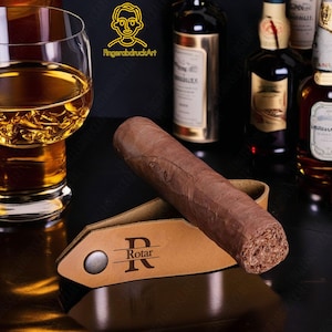 Personalized Cigar Rest, Leather Cigar Holder, Custom Leather Travel Cigar Prop, Engrave Initial Cigar Stand,Groomsmen Gift,Anniversary Gift