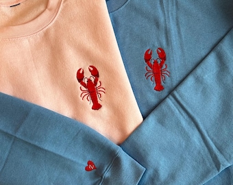 Embroidered Lobster Sweatshirt, Unisex Valentine's Day Crewneck, Couples Gift