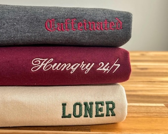 Custom Embroidered Sweatshirt, Left Pocket Design Crewneck, Unisex Cotton Blend