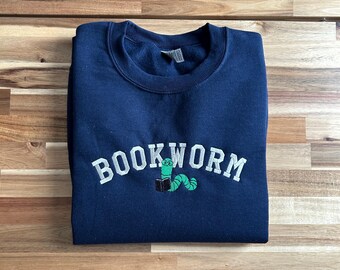 Bookworm Embroidered Unisex Sweatshirt, Reading Lover Apparel