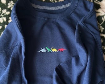 Embroidered Dinosaur Crewneck Sweatshirt, Kids Dino Apparel, Cotton Polyester Sweater