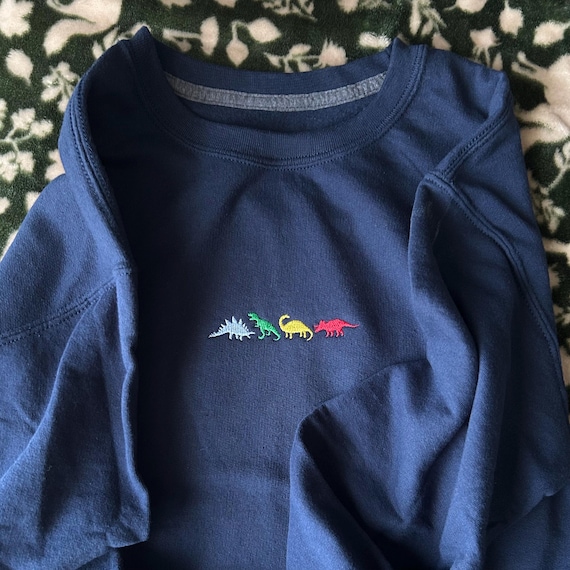 Embroidered Dinosaurs Crewneck Sweatshirt: Dino Lover Apparel