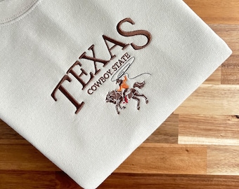 Texas State Cowboy Embroidered Crewneck Sweatshirt