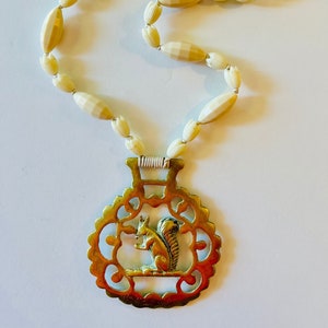 Antique English Brass Horse Medallion Necklace - Squirrel