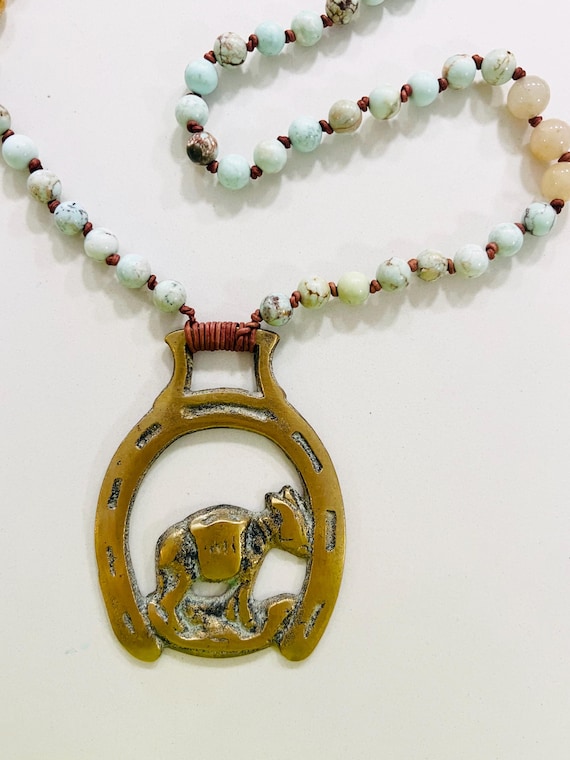Antique English Brass Horse Medallion Necklace- Donkey  display picture 1