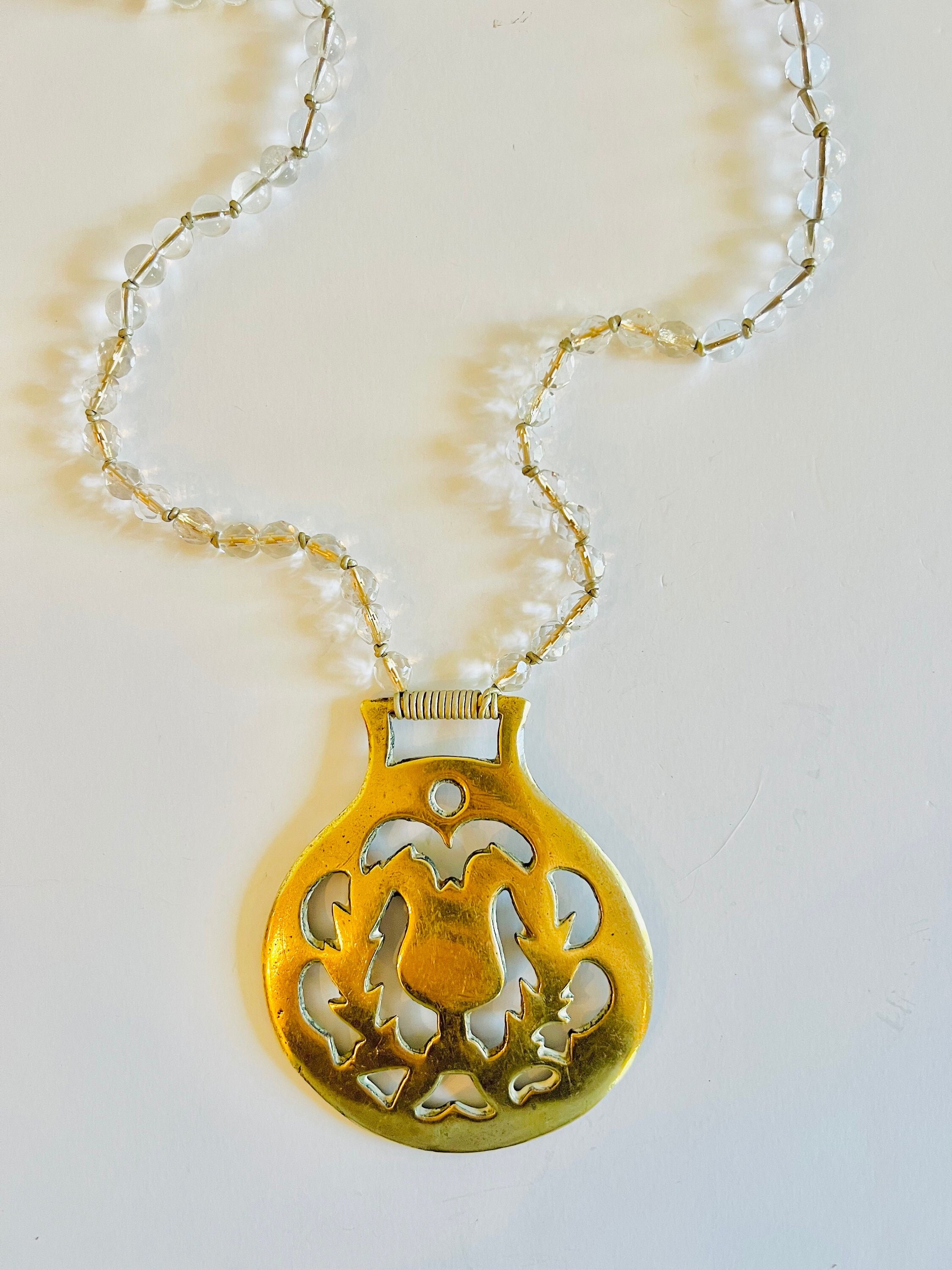 Grand Collier Pendentif âne Démocratique Vintage - Laiton émaillé Rouge Blanc Bleu - Occasion