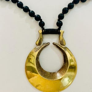 Antique English Brass Horse Medallion Necklace - Crescent Moon