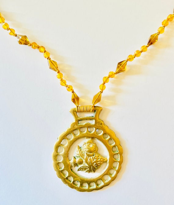 Gold Brass Horse Medallion Necklace. Vintage Horse Brass Medallion Necklace - TikTok Shop main image 2