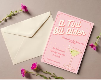 A Tini Bit Older Birthday Invitation Template, Martini, Dirty Martini, Dirty 30, Pink, Custom Invite, Alcohol, Cheers, digital Invite, 20s