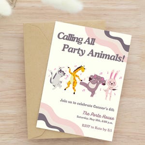Party Animals Birthday Invitation Template, Animal Birthday, Kid Birthday, Adult Birthday, Birthday Party, Custom Invitation, Custom, Evite