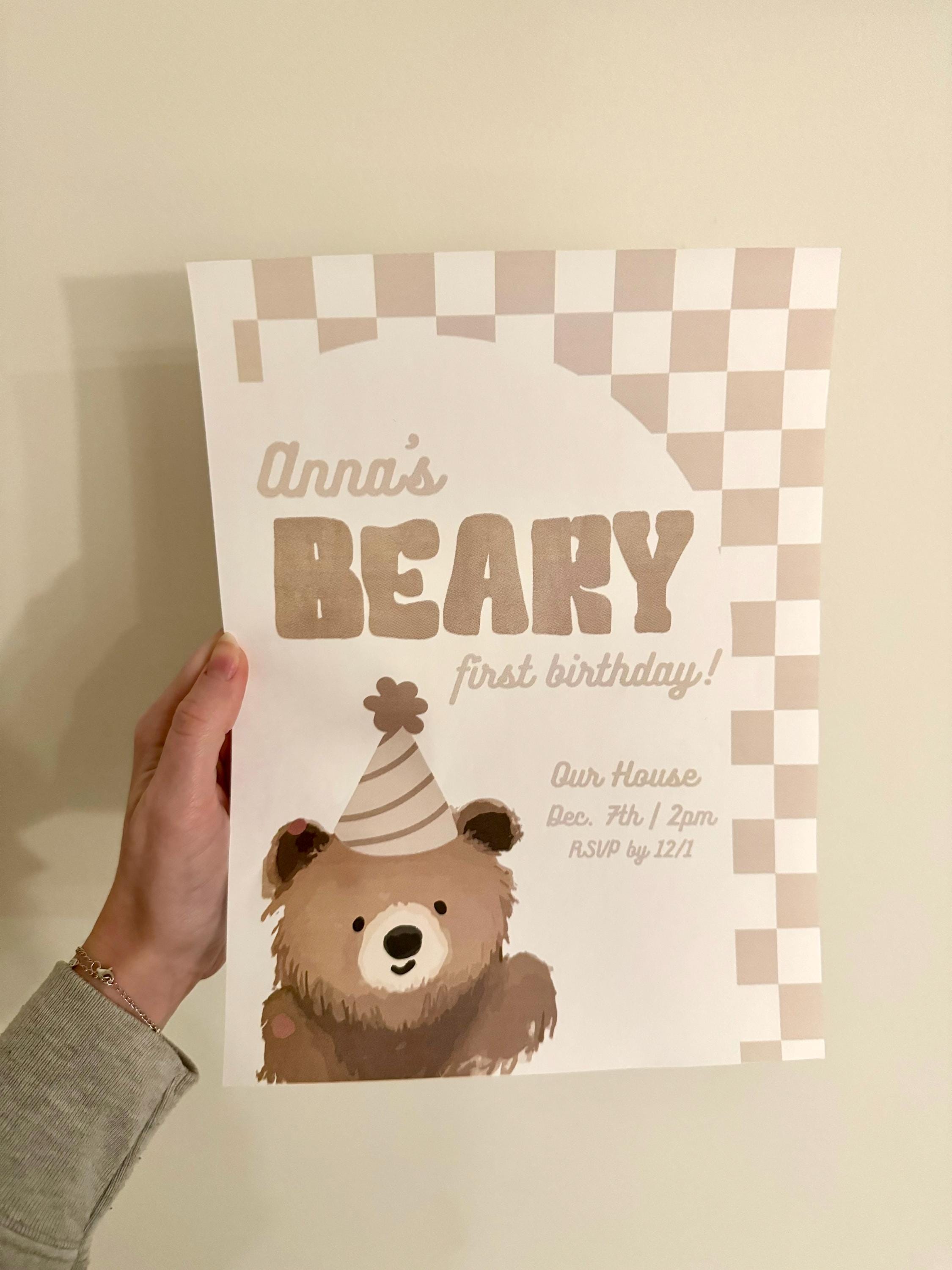 Beary First Birthday Invitation, Teddy Bear 1st Bday Invite for Baby ...