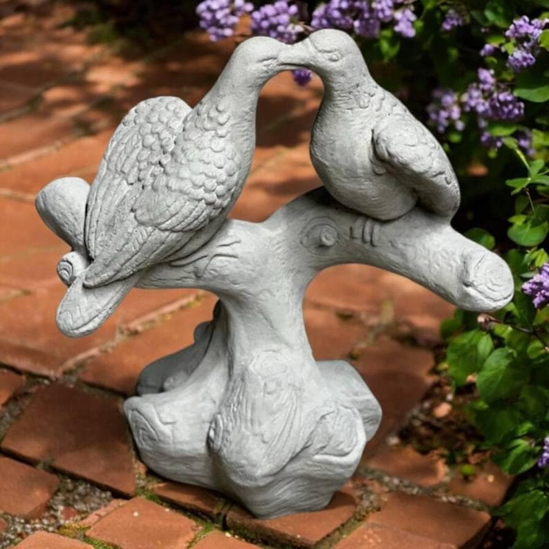 Love Birds Statue, Two Doves Sitting on Tree, Concrete Backyard or