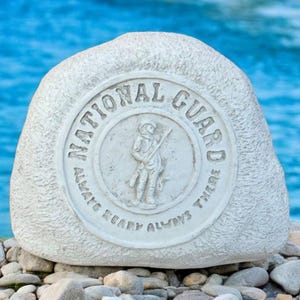 National guard memorial, Always ready sculpture, Concrete rock for entrance, National guard office statue, Outdoor memorial gift figure