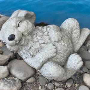 Giggling rabbit statue, Laying on back bunny figurine, Wild rabbit sculpture, Happy bunny animal concrete decoration, Easter gift