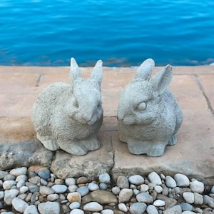 Pair of rabbits statue, Concrete bunny sculpture, Two rabbits figure, Outdoor or backyard animals decoration, Bunnies couple stone figurine