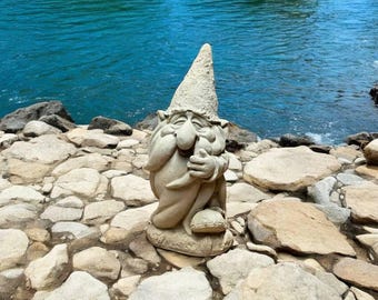 Laughing gnome statue, Cement gnome sculpture, Detailed gnome, Bearded gnome statuary, Fairy garden decoration, Garden art