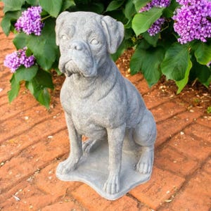 Large sitting Boxer sculpture, Concrete dog stone memorial, Outdoor Boxer statue, Guardian dog, Stone made pet grave marker figure