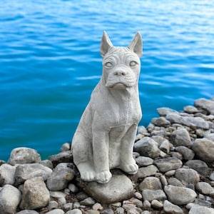 Sitting Boxer dog figure, Cement dog sculpture, Dog memorial grave art, Concrete Boxer dog figurine, Realistic puppy figure, Pet loss gift