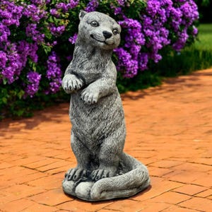 Painted lake otter figure, Standing otter on hind legs, Wild life style sculpture, Animal on base figurine, Cement summer garden decor