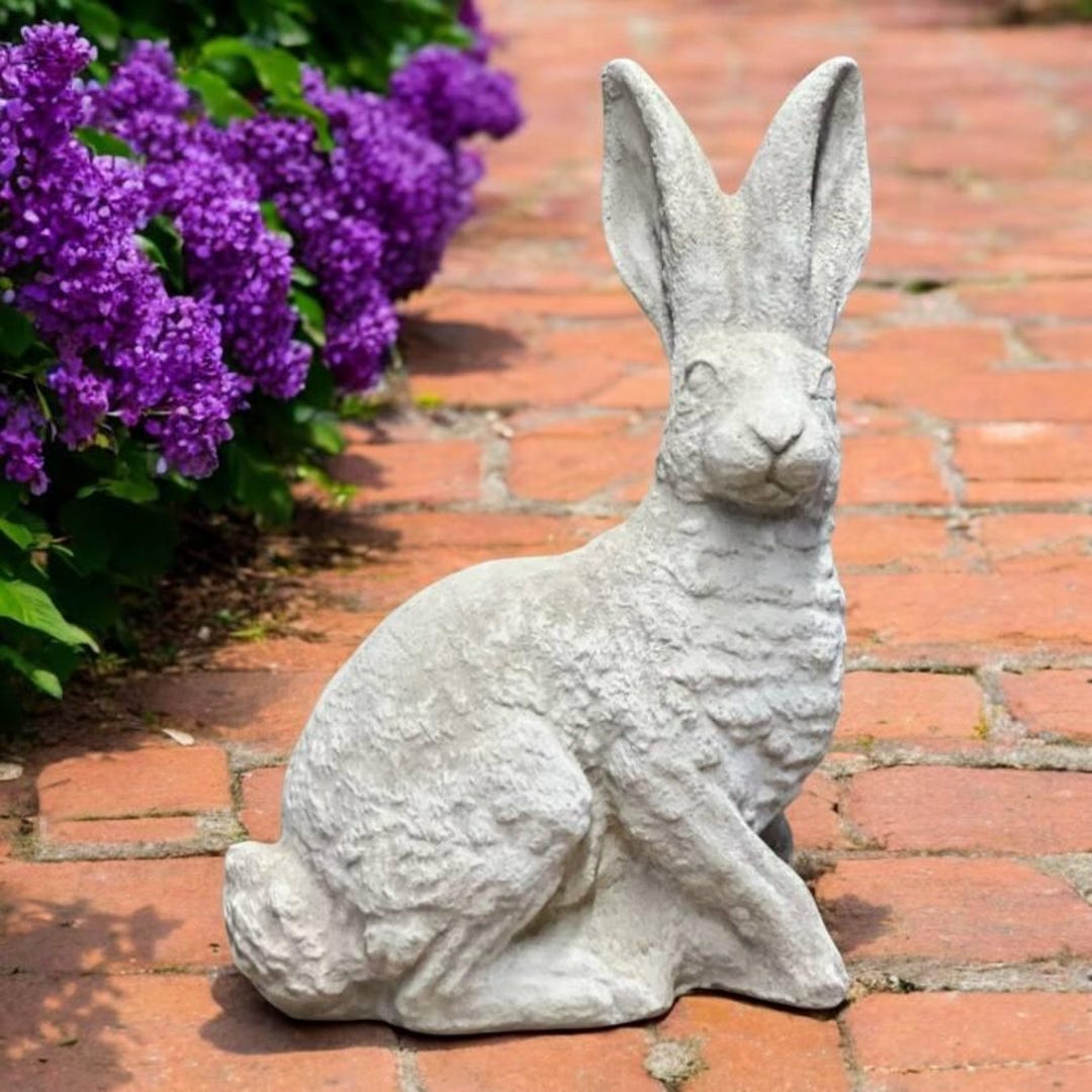 Wild Rabbit Statue, Cement Bunny for Porch Figure, Stone Statuary ...