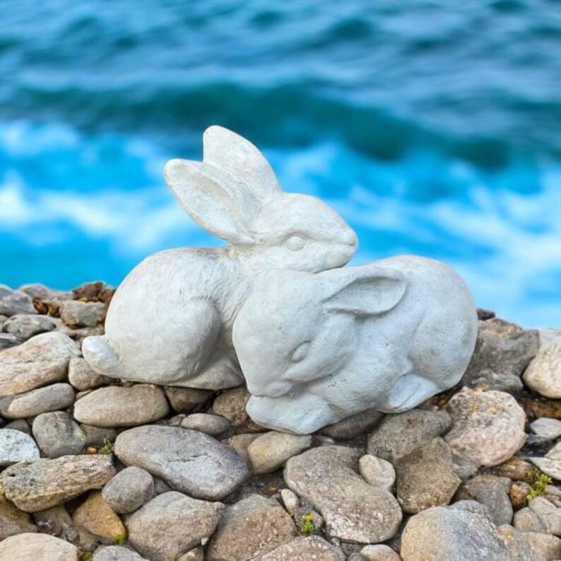 Rabbits Buddies Statue, Hugging Bunnies Sculpture, Couple of Rabbits ...