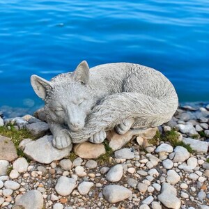 Massive fox with bushy tail figure, Stone fox figurine, Large wild animals sculpture, Outdoor garden decoration