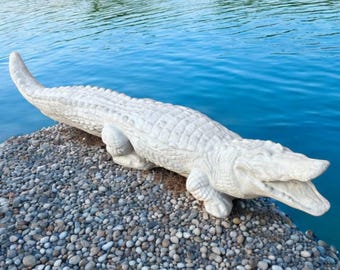 Realistic Crocodile figure, Crocodile statuary, Tropical animal decoration, Stone animal, Alligator laying sculpture, Patio statues