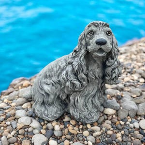 Cocker Spaniel dog with tongue out, Sitting Cocker Spaniel puppy figurine, Cocker Spaniel dog memorial, Dog grave statue
