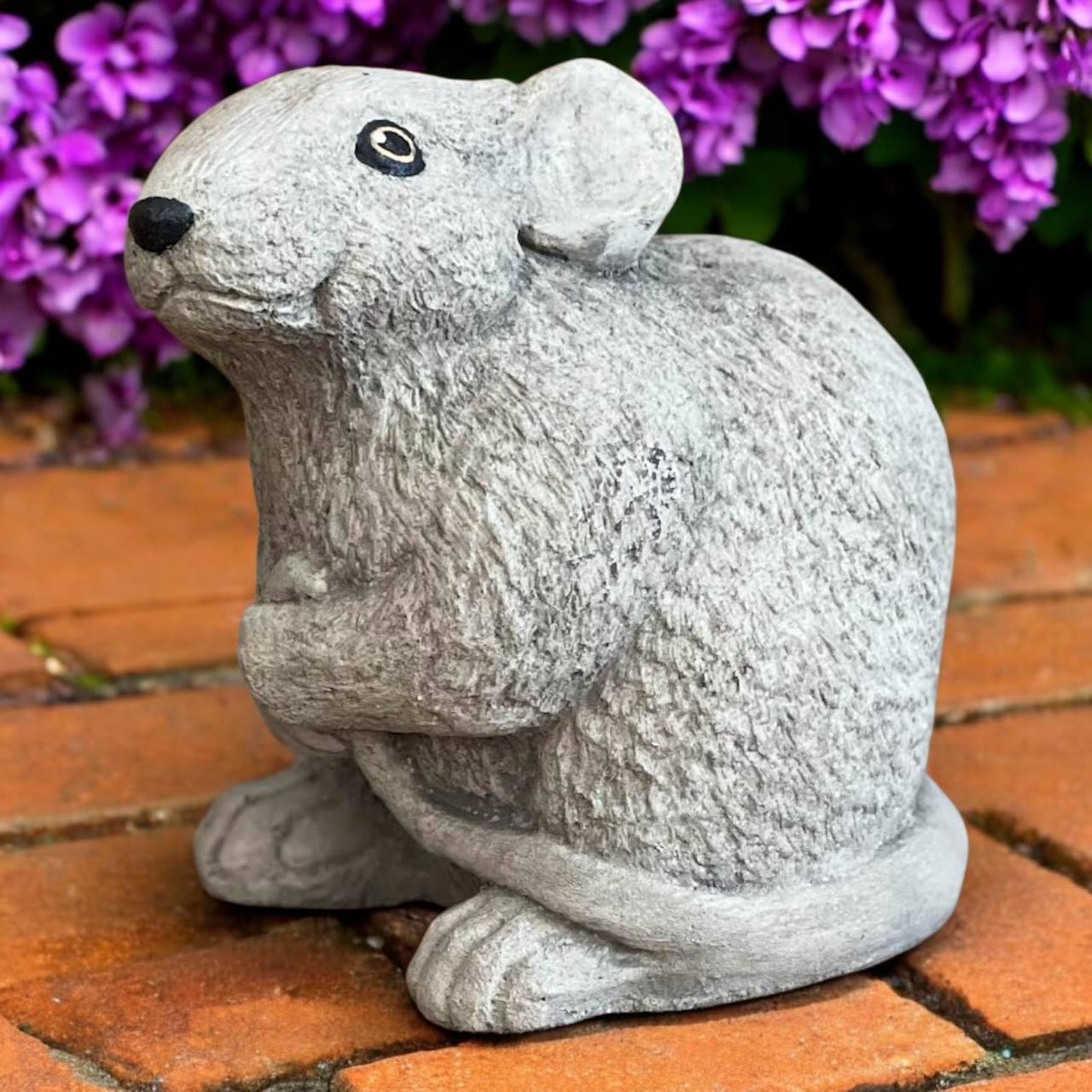 House mouse figure, Field mouse figurine, Looking up mouse statue, Concrete garden or patio decoration, Cement backyard art