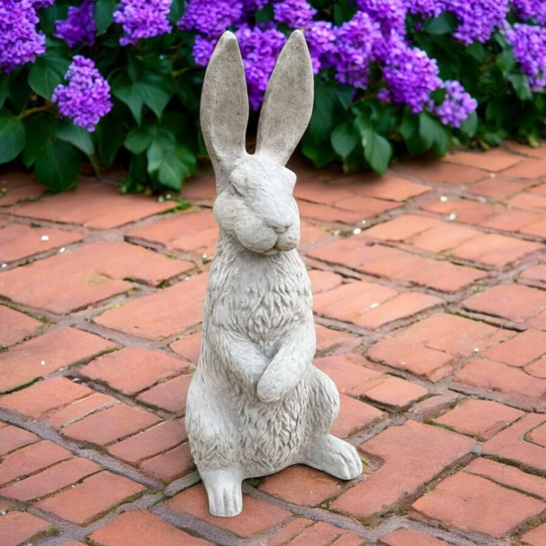 Standing Bunny Porch Statue, Concrete Garden Sculpture, Cement Bunny ...