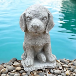 Sitting Pitbull puppy statue, Dog on base memorial stone, Backyard dog statuary, Pet lovers gift idea, Pit bull loss figurine