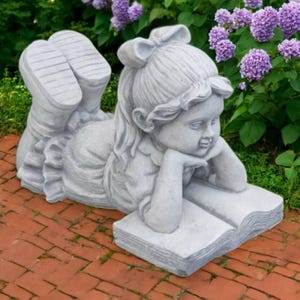Massive girl figure, Reading kid stone statue, Concrete girl with book, Cement child sculpture, Extra large girl decoration, Memorial gift