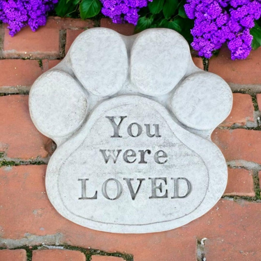 Paw Print Stone Figure, Cat Memorial Statue, Dog Grave, You Were Loved ...